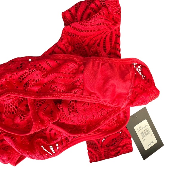 Frederick's of Hollywood Bodysuit MEDIUM Red Lace Kerry One Sleeve Cut-Out NWT - Picture 8 of 9